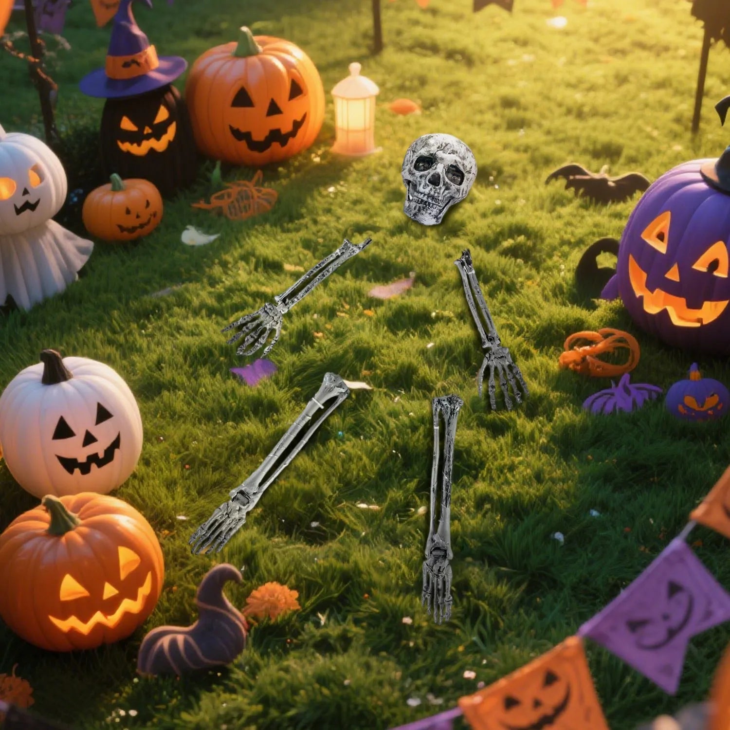 Realistic Skeleton Halloween Decoration Lights Outdoor, Adjust Brightness, Timer, 8 Light Modes, Halloween Horror/Scary Decorat